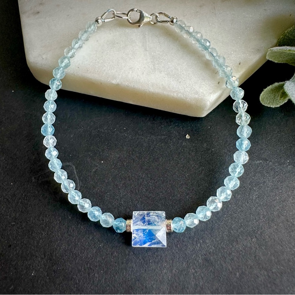 Moonstone Aquamarine Bracelet Sterling Silver